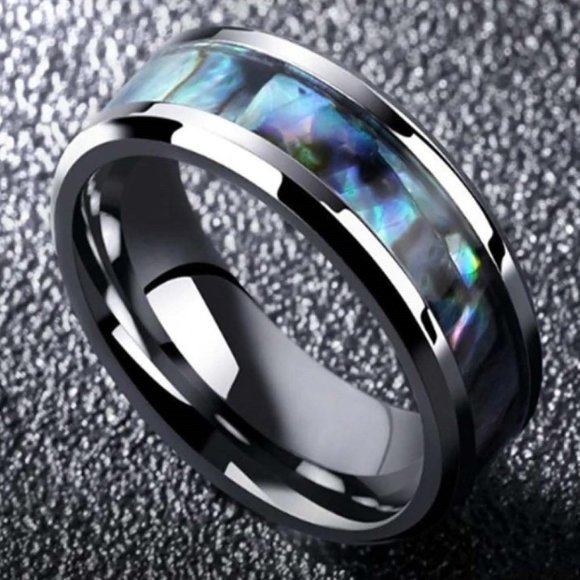 Parker Stainless Steel Abalone Shell Men's Ring 8MM - *NEW SIZES IN* - Picture 4 of 12